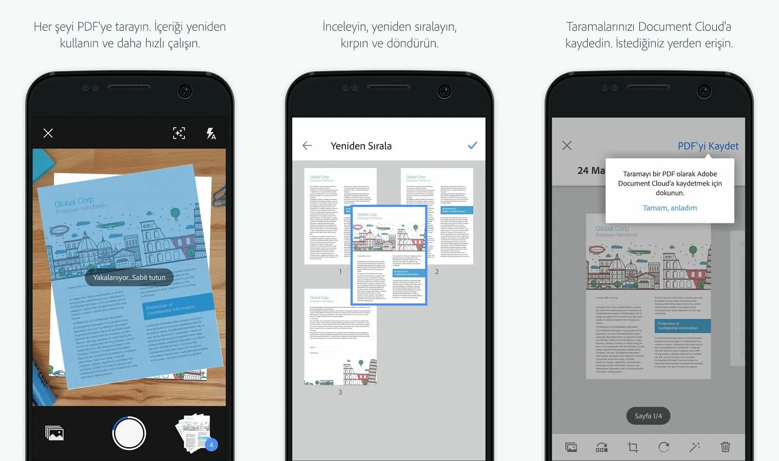 Adobe Scan interface showing multiple scanned documents